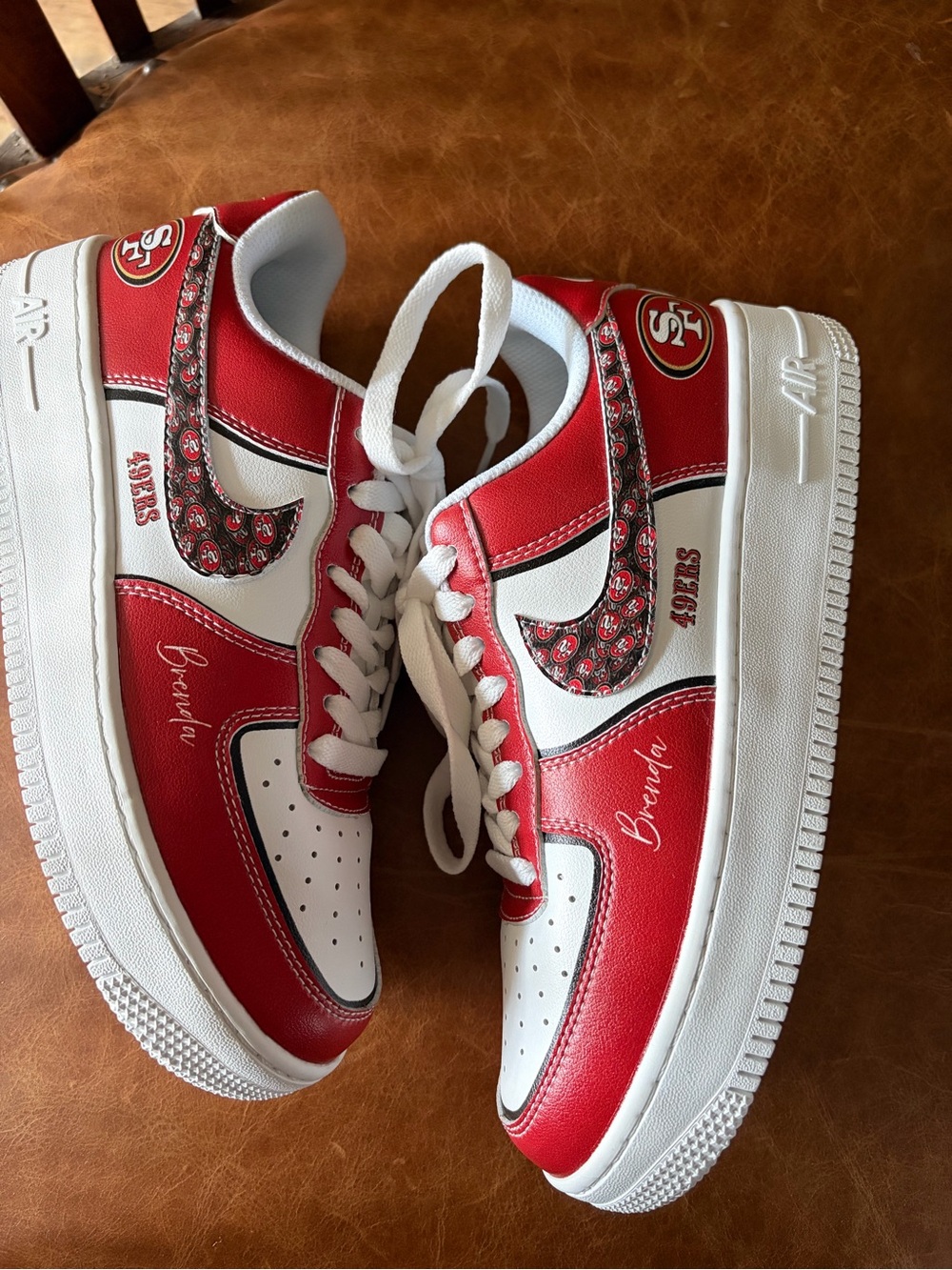 Custom Red & White 49ers-Themed Sneakers